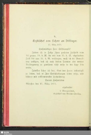 9. Erzbischof von Scherr an Döllinger : 17. März 1871