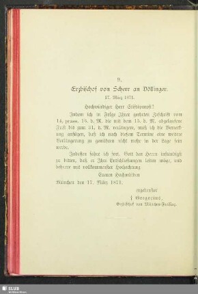9. Erzbischof von Scherr an Döllinger : 17. März 1871