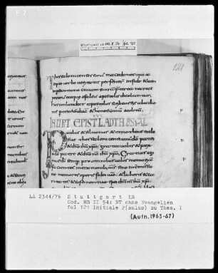 Bibliorum pars finalis, Pauli epistolae, Actus apostolorum, Epistolae canonicae, Apocalypsis — Initiale P(aulus), Folio 121verso