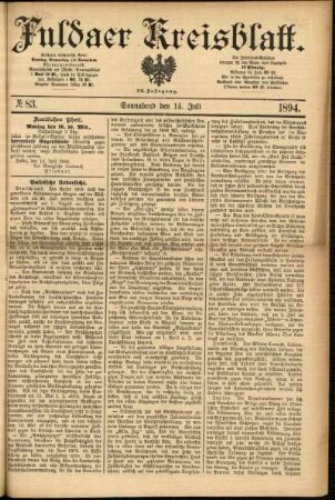 Erste Ausgabe vom Samstag, den 14. Juli 1894.