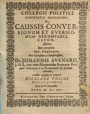 De caussis conversionum et eversionum rerumpublicarum