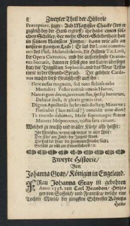 Zweyte Historie/ Von Johanna Gray/ Königin in Engeland.