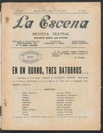 En un burro, tres baturros... : comedia en tres actos, original