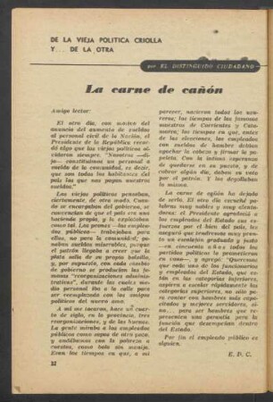 La carne de cañón : De la vieja política criolla y ... de la otra