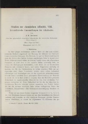 Studien zur chemischen Affinität. VIII. Kristallinische Umwandlungen der Alkalisalze.