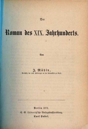 Der Roman des XIX. Jahrhunderts