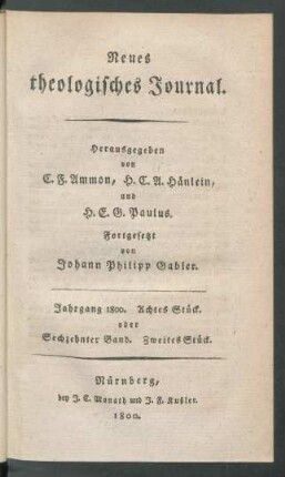 Jahrgang 1800. Achtes Stück. oder Sechzehnter Band. Zweites Stück