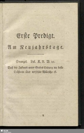 Erste Predigt. Am Neujahrstage