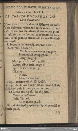 Curatio LXIII. [Curatio LXV.] DE Colico Dolore Ex Materia flatulenta