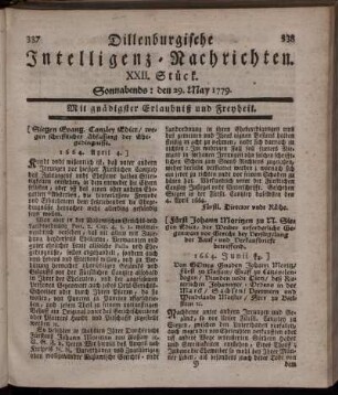 XXII. Stück. Sonnabends: den 29. May 1779.