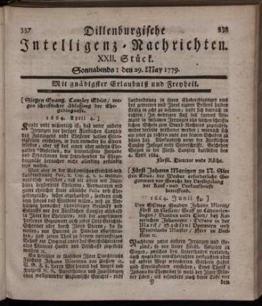 XXII. Stück. Sonnabends: den 29. May 1779.