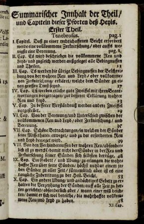 Summarischer Innhalt der Theil/ und Capiteln dieser Pforten deß Heyls.