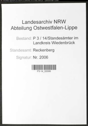 Sterberegister Standesamt Reckenberg