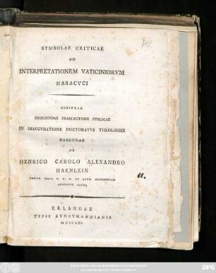 Symbolae Criticae Ad Interpretationem Vaticiniorvm Habacvci