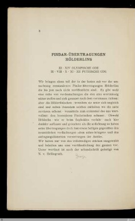 Pindar-Übertragungen / Friedrich Hölderlin
