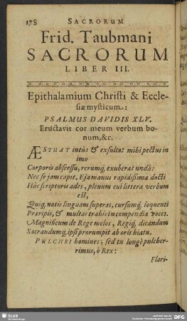 Frid. Taubmani Sacrorum Liber III.