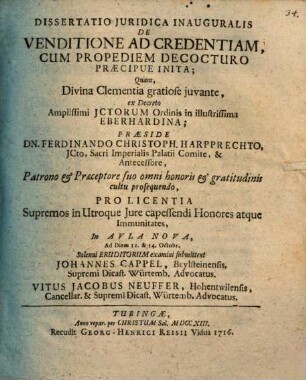 Dissertatio iuridica inauguralis de venditione ad credentiam, cum propediem decocturo praecipue inita