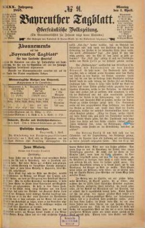 Bayreuther Tagblatt : Oberfränkische Volkszeitung. 1895,4/6 = Jg. 40
