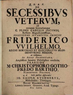 De secessibus veterum ad mentem sententiamque C. Plinii Caecilii Secundi