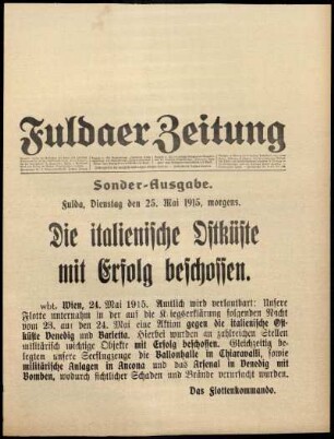 Erste Ausgabe vom Dienstag, den 25. Mai 1915.