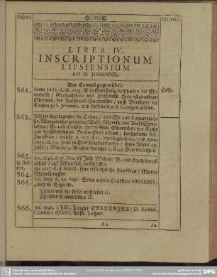 Liber IV. Inscriptionum Lipsiensum Ad D. Johannis