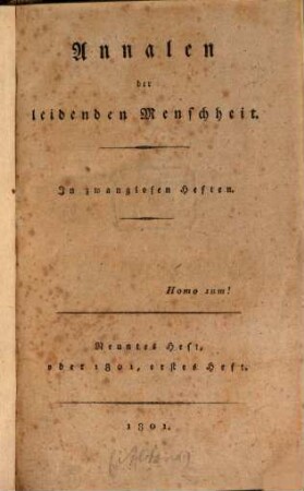 Annalen der leidenden Menschheit : in zwanglosen Heften. 9, 9. 1801