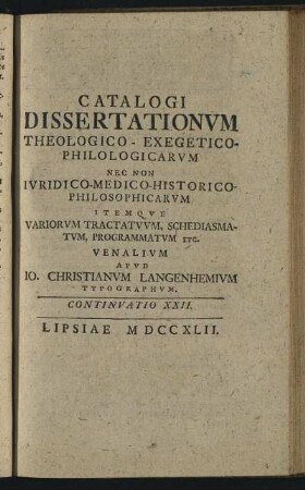Continuatio XXII. Lipsiae M DCC XLII.