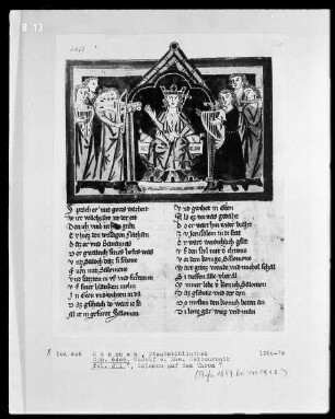 Rudolf von Ems, Weltchronik — Solomon auf dem Thron, Folio 211verso