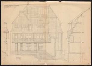 Landhaus Deventer, Berlin-Nikolasssee: Ansicht NO-Seite und Teilschnitt1:20