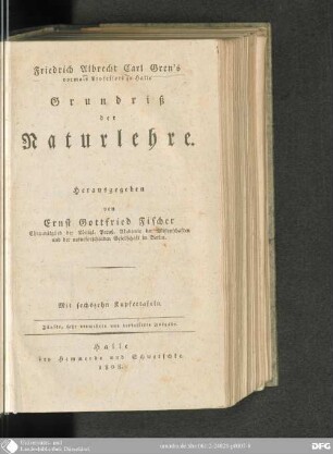 Friedrich Albrecht Carl Gren's Grundriß der Naturlehre : mit sechszehn Kupfertafeln