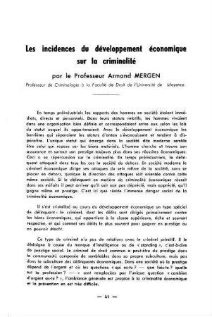 41-55, Les incidentes du développement économique sur la criminalité