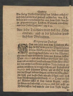 [...]Leichen-Sermon erwehlet/ aus des Hiobs Buch im V. cap. v. 19.