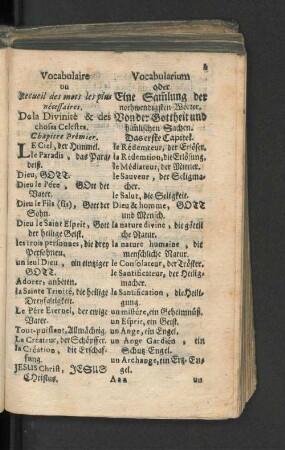 Vocabularium oder Eine Samlung der nothwendigsten Wörter.
