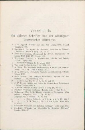 Verzeichnis der citierten Schriften und der wichtigsten litterarischen Hilfsmittel.