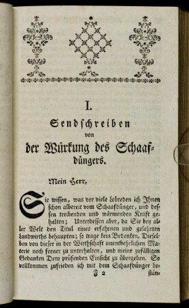 I. Sendschreiben von der Würkung des Schaafdüngers.
