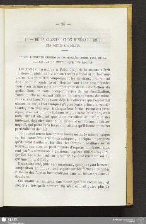 II. De la classification minéralogique des roches composées