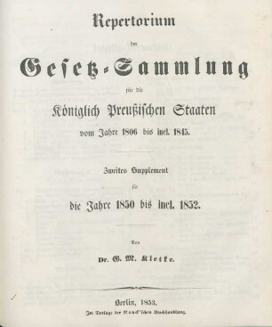 Suppl.2.1850/52: Gesetzsammlung für die Königlich-Preußischen Staaten