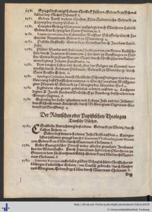 Der Römischen oder Papistischen Theologen Teutsche Bücher.