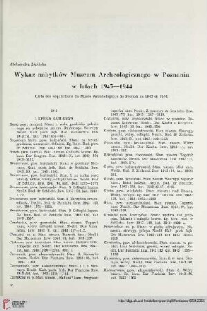 Wykaz nabytków Muzeum Archeologicznego w Poznaniu w latach 1943-1944