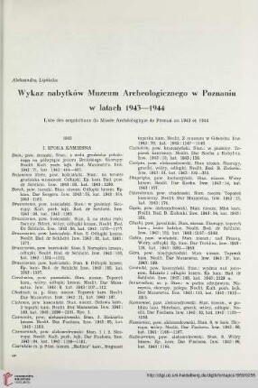 Wykaz nabytków Muzeum Archeologicznego w Poznaniu w latach 1943-1944