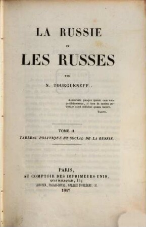 La Russie et les Russes, 2. Tabeau politique et social de la Russie