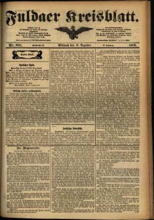 Erste Ausgabe vom Mittwoch, den 16. Dezember 1908.