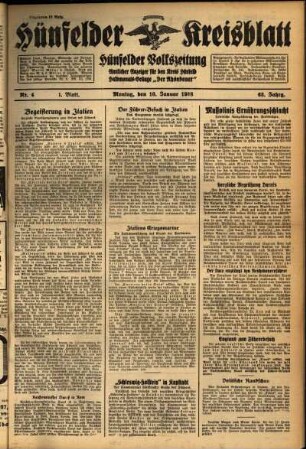 Erste Ausgabe vom Montag, den 10. Januar 1938.
