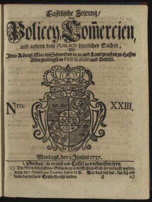 Nro. XXIII, Montags, den 3. Junius 1737