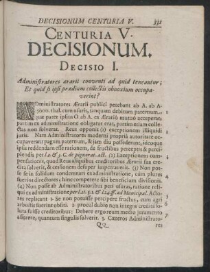 Centuria V. Decisionum