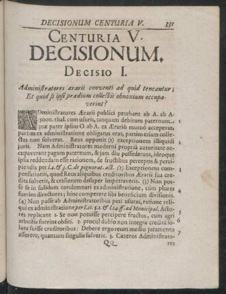 Centuria V. Decisionum