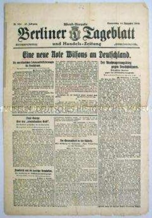 "Berliner Tageblatt" zum Angebot von US-Präsident Wilson zur Lieferung von Lebensmitteln