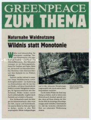 Illustrierte Flugschrift von Greenpeace zum Thema Waldnutzung