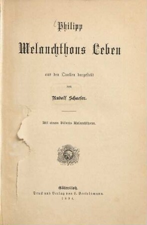 Philipp Melanchthons Leben : mit einem Bildnis Melanchthons