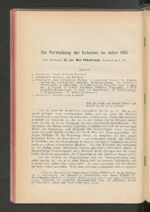 Die Verwaltung der Kolonien im Jahre 1913.